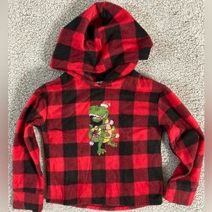Jumping Bean Light Fleece Dino Red Black Buffalo Plaid Kid’s Hoodie Size 5 NWT